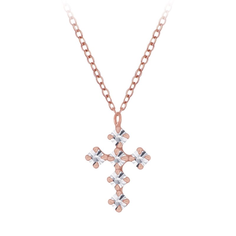 Sterling Silver 14kt Rose Gold Plated Crystal Cross Necklace - Necklaces - British D'sire