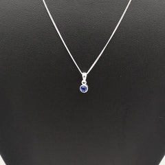 Sterling Silver 4mm Blue CZ Pendant (Sep) - Pendants - British D'sire