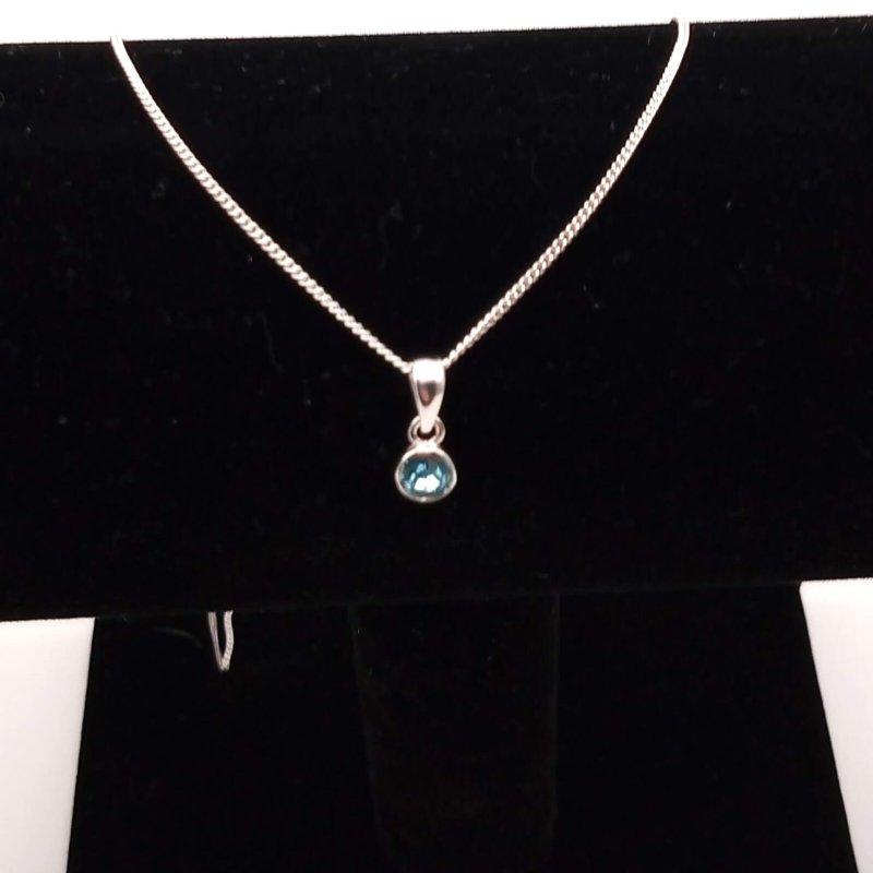 Sterling Silver 4mm Light Blue CZ Birthstone Pendant (Mar) - Pendants - British D'sire