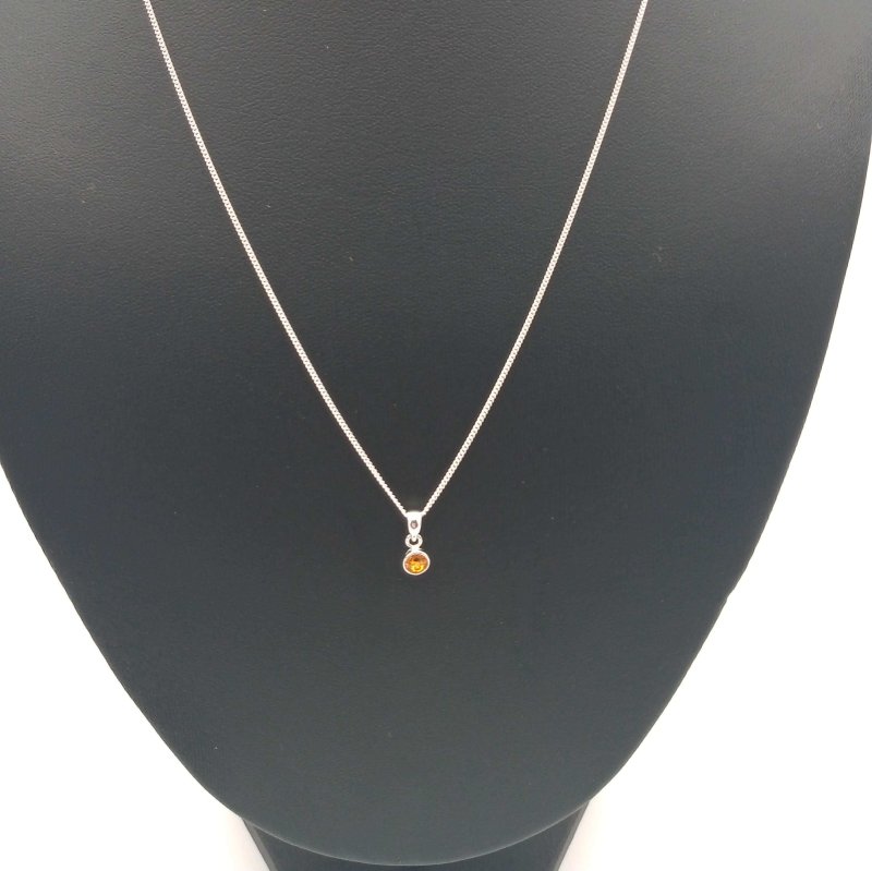 Sterling Silver 4mm Orange CZ Pendant (Nov) - Pendants - British D'sire