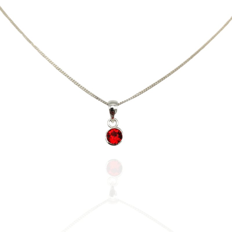 Sterling Silver 4mm Ruby Red CZ Pendant (July) - Pendants - British D'sire