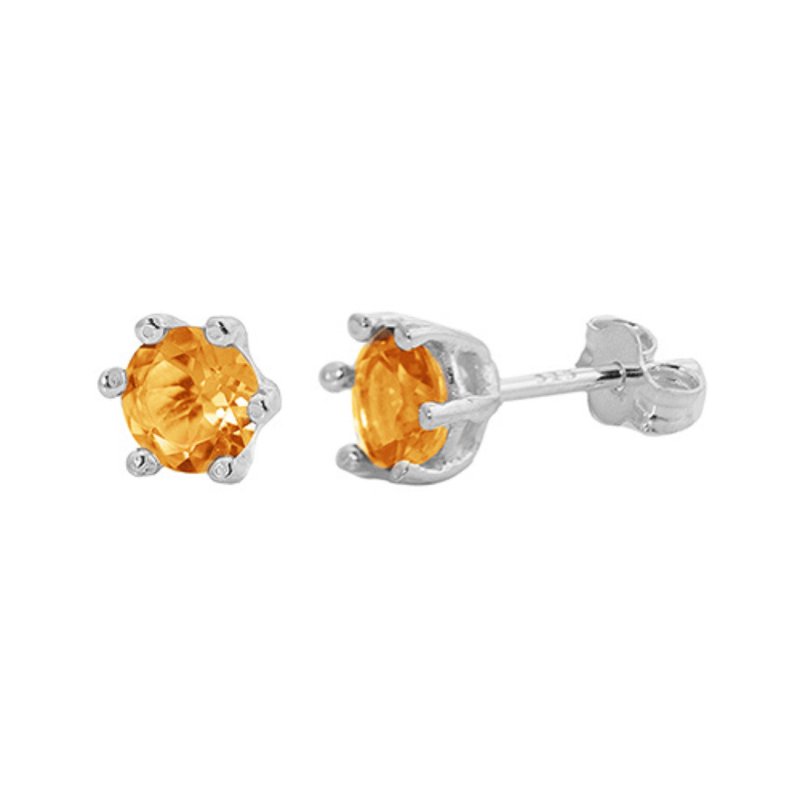 Sterling Silver 5mm Round Citrine Stud Earrings - Stud Earrings - British D'sire