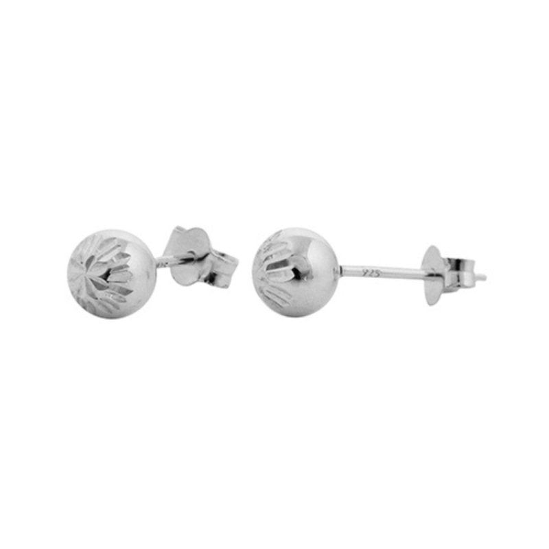 Sterling Silver 6mm Diamond Cut Ball Stud Earrings - Stud Earrings - British D'sire