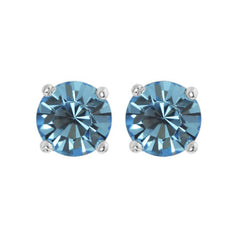 Sterling Silver 6mm Round Blue CZ Stud Earrings - Stud Earrings - British D'sire