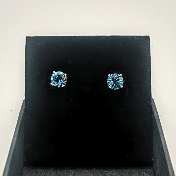 Sterling Silver 6mm Round Blue CZ Stud Earrings - Stud Earrings - British D'sire