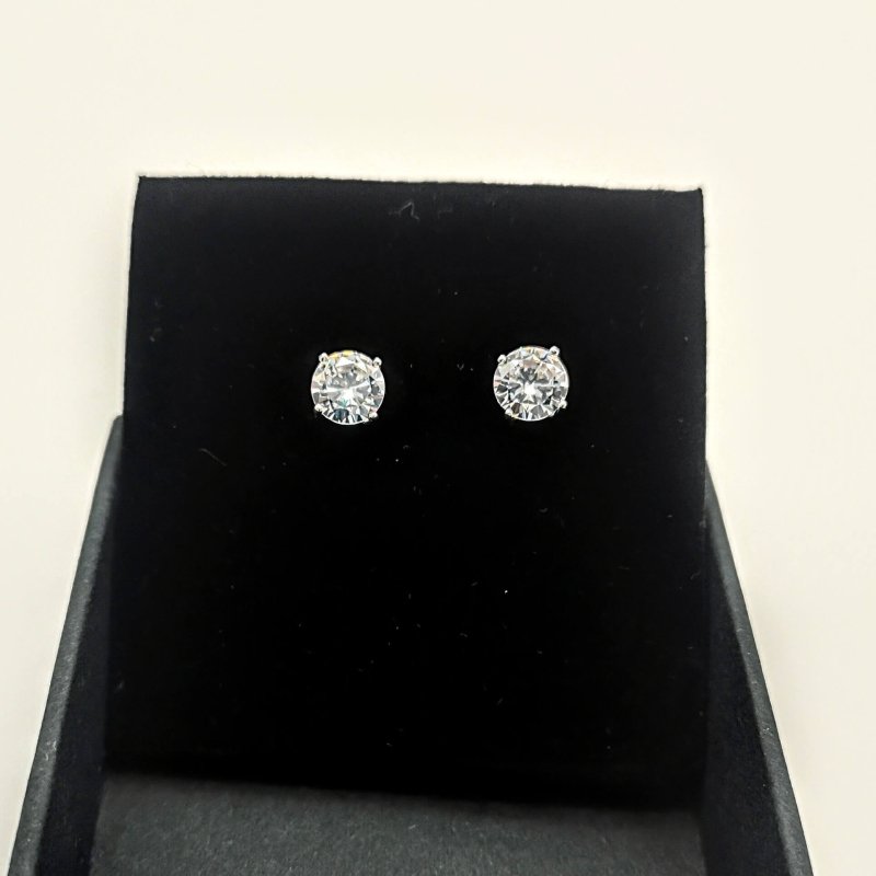 Sterling Silver 6mm Round CZ Stud Earrings - Stud Earrings - British D'sire