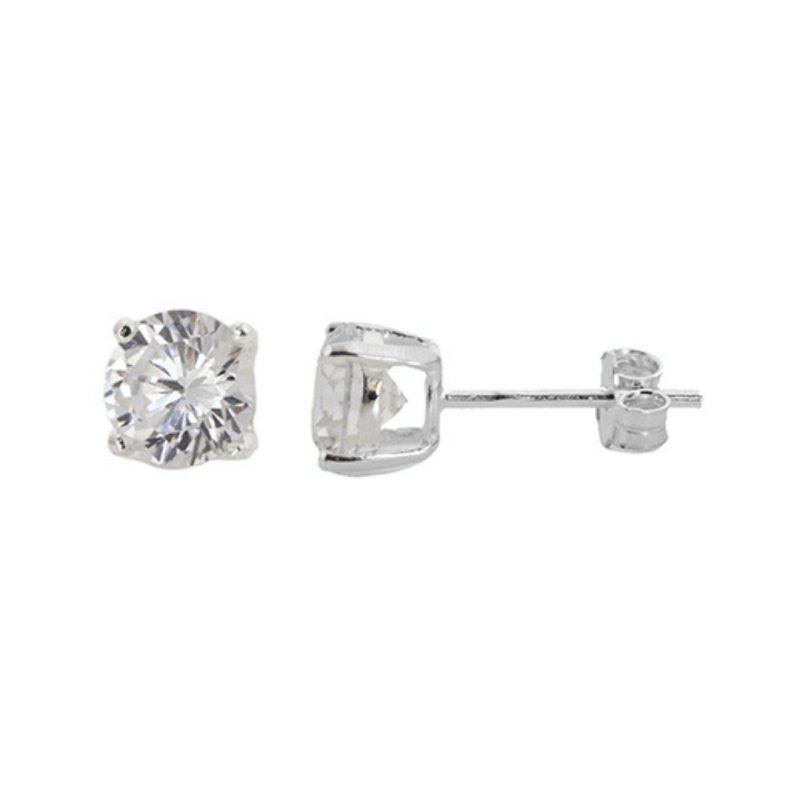 Sterling Silver 6mm Round CZ Stud Earrings - Stud Earrings - British D'sire