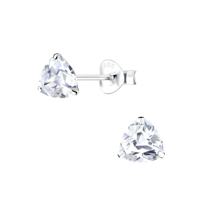 Sterling Silver 6mm Trilliant Cut Cubic Zirconia Stud Earrings - Stud Earrings - British D'sire