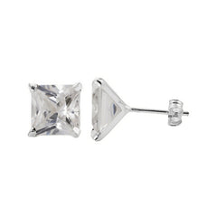 Sterling Silver 8mm Square CZ Stud Earrings - Stud Earrings - British D'sire