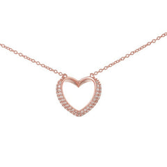 Sterling Silver 9kt Rose Gold Plated CZ Heart Necklace - Necklaces - British D'sire