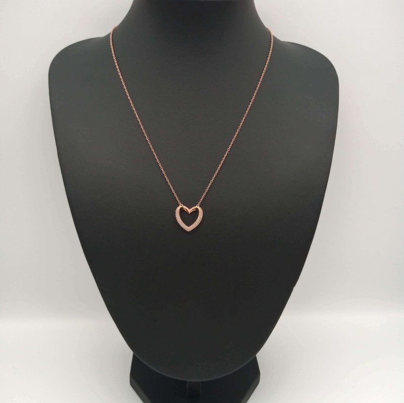 Sterling Silver 9kt Rose Gold Plated CZ Heart Necklace - Necklaces - British D'sire