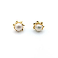 Sterling Silver 9kt Yellow Gold Plated Freshwater Pearl Reef Stud Earrings - Stud Earrings - British D'sire