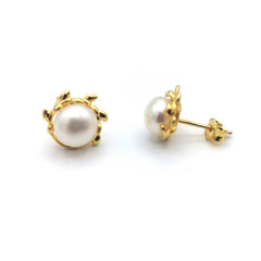 Sterling Silver 9kt Yellow Gold Plated Freshwater Pearl Reef Stud Earrings - Stud Earrings - British D'sire