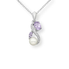 Sterling Silver Amethyst & Freshwater Pearl Figure of Eight Pendant - Pendants - British D'sire