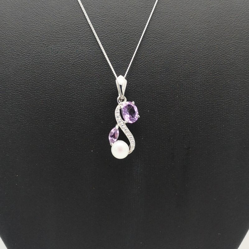 Sterling Silver Amethyst & Freshwater Pearl Figure of Eight Pendant - Pendants - British D'sire