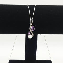 Sterling Silver Amethyst & Freshwater Pearl Figure of Eight Pendant - Pendants - British D'sire