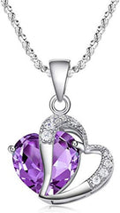 Sterling Silver Amethyst Purple Heart Crystal Pendant Necklace - Necklaces & Pendants - British D'sire