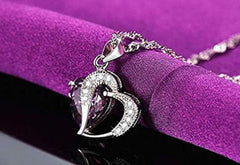 Sterling Silver Amethyst Purple Heart Crystal Pendant Necklace - Necklaces & Pendants - British D'sire