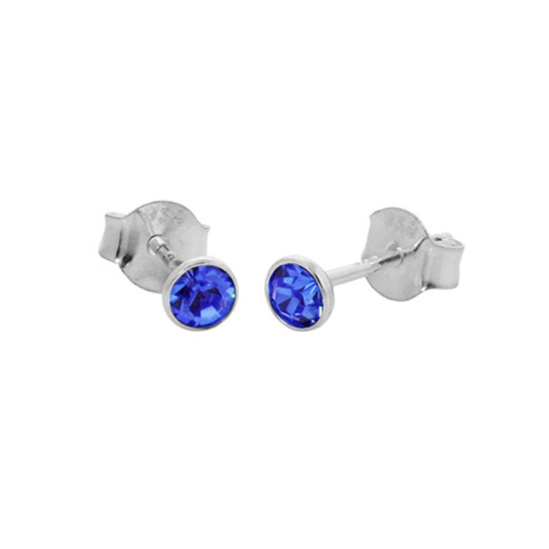 Sterling Silver Blue CZ Stud Earrings (Sept) - Stud Earrings - British D'sire