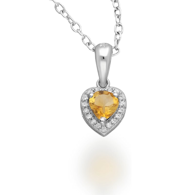 Sterling Silver Citrine Halo Heart Pendant - Pendants - British D'sire