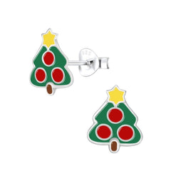 Sterling Silver Coloured Enamel Christmas Tree Stud Earrings - Stud Earrings - British D'sire