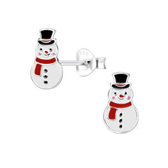 Sterling Silver Coloured Enamel Snowman Stud Earrings - Stud Earrings - British D'sire