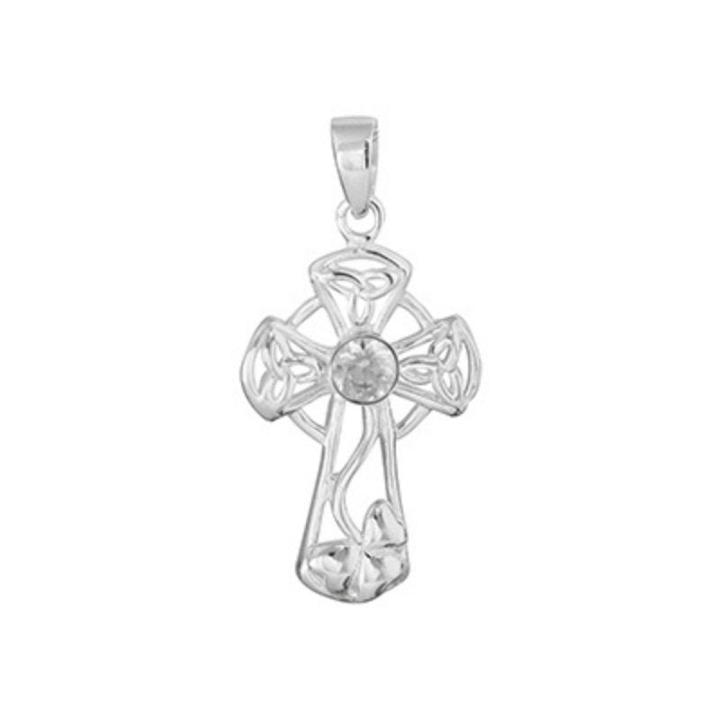 Sterling Silver CZ Celtic Cross Pendant - Pendants - British D'sire