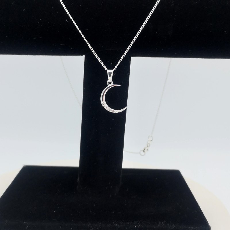 Sterling Silver CZ Crescent Moon Pendant - Pendants - British D'sire