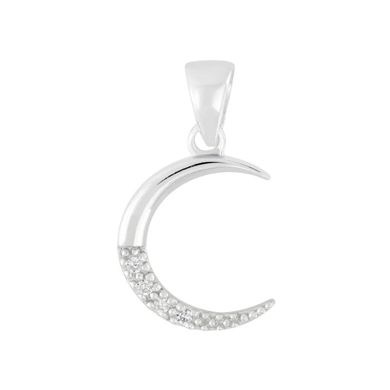 Sterling Silver CZ Crescent Moon Pendant - Pendants - British D'sire