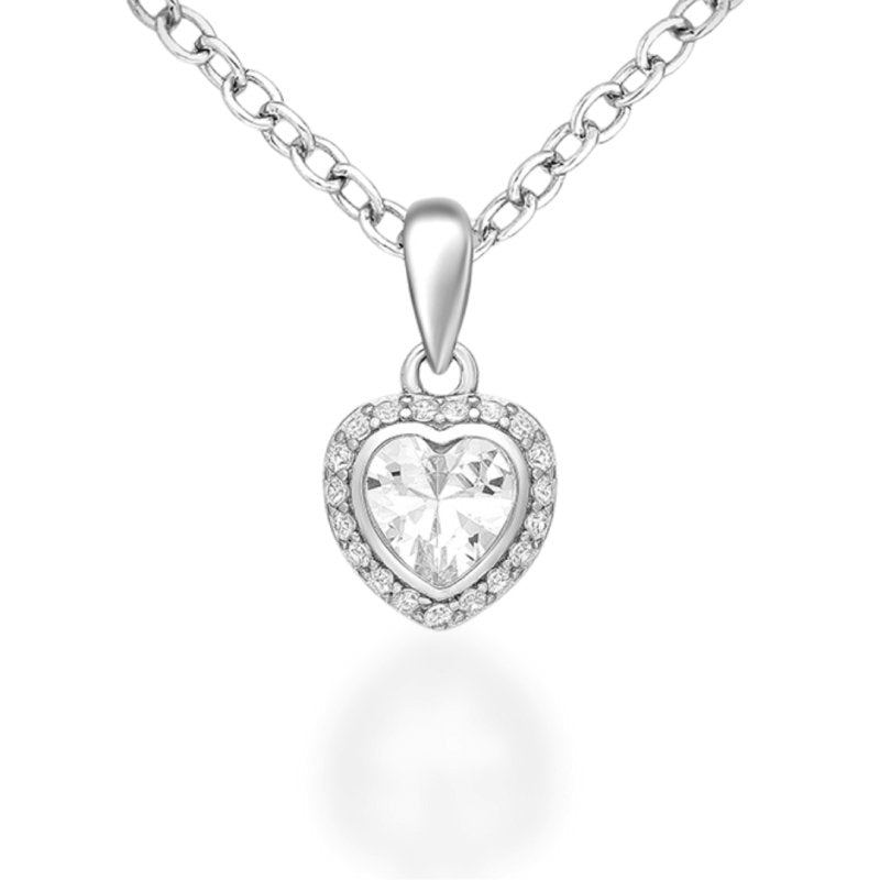 Sterling Silver CZ Halo Heart Pendant - Pendants - British D'sire