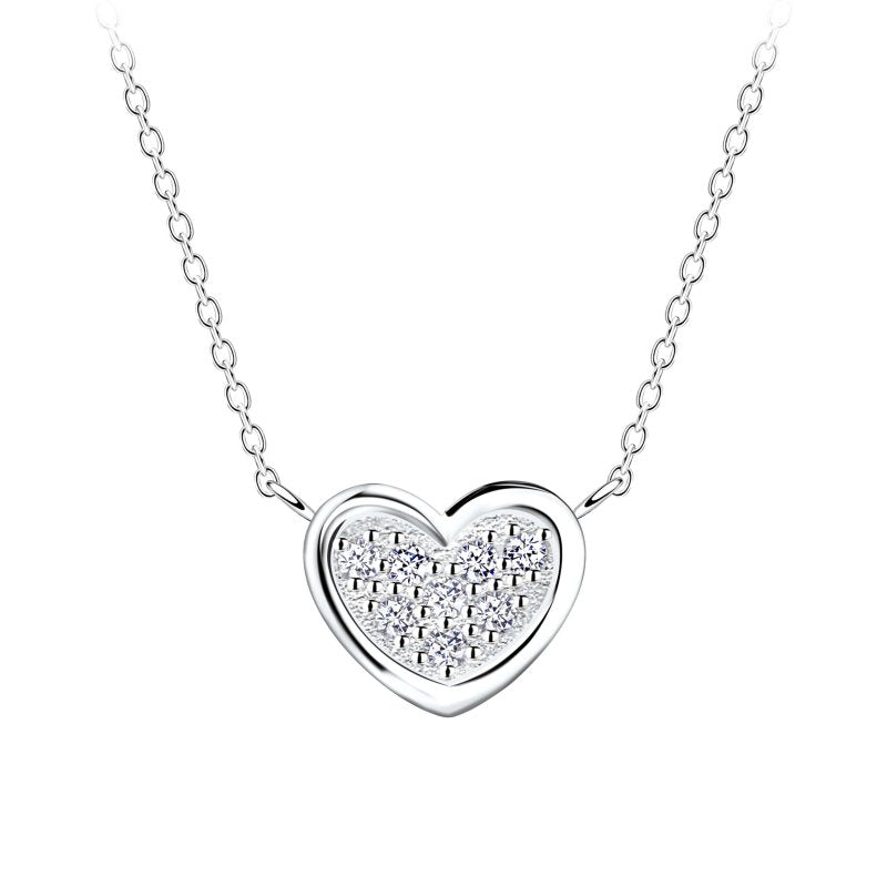 Sterling Silver CZ Heart Necklace - Necklaces - British D'sire