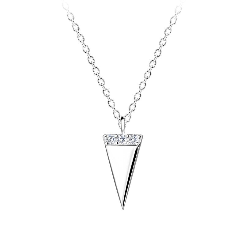 Sterling Silver CZ Solid Triangle Necklace - Necklaces - British D'sire