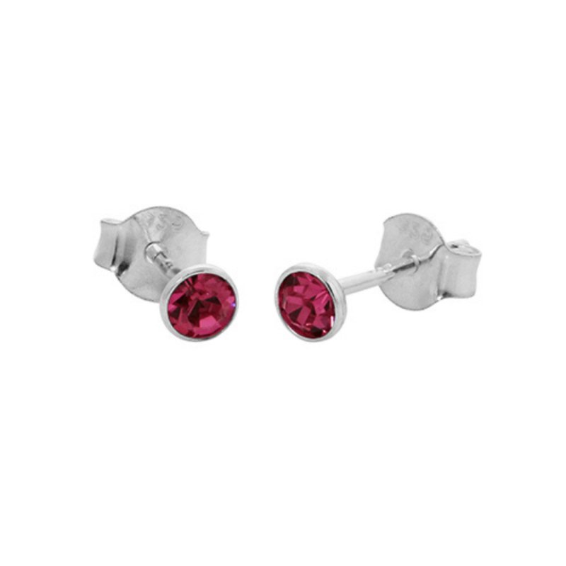 Sterling Silver Dark Pink CZ Stud Earrings (June) - Stud Earrings - British D'sire