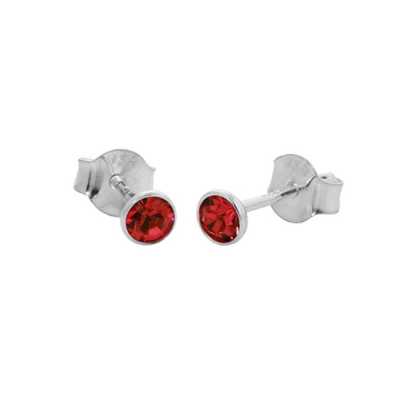 Sterling Silver Dark Red CZ Stud Earrings (Jan) - Stud Earrings - British D'sire