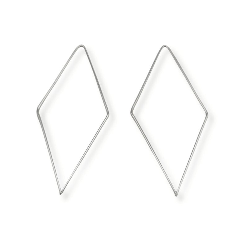 Sterling Silver Diamond Shaped Geometric Hook Earrings - Hoop Earrings - British D'sire