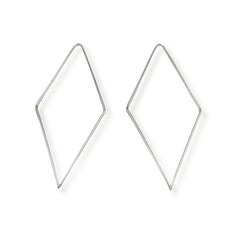 Sterling Silver Diamond Shaped Geometric Hook Earrings - Hoop Earrings - British D'sire