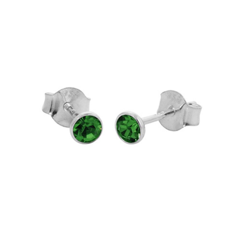 Sterling Silver Emerald Green CZ Stud Earrings (May) - Stud Earrings - British D'sire