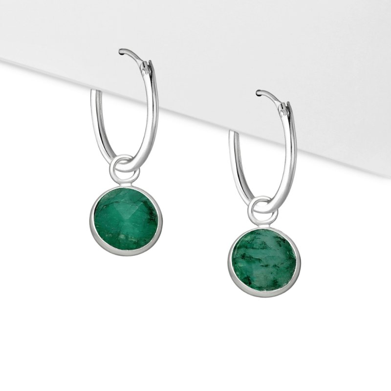 Sterling Silver Emerald Hoop Earrings - Hoop Earrings - British D'sire