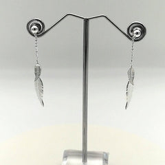 Sterling Silver Feather Dropper Earrings - Stud Earrings - British D'sire