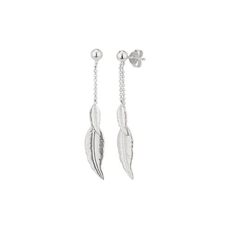 Sterling Silver Feather Dropper Earrings - Stud Earrings - British D'sire