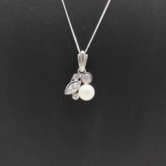 Sterling Silver Freshwater Pearl & CZ Pendant - Pendants - British D'sire