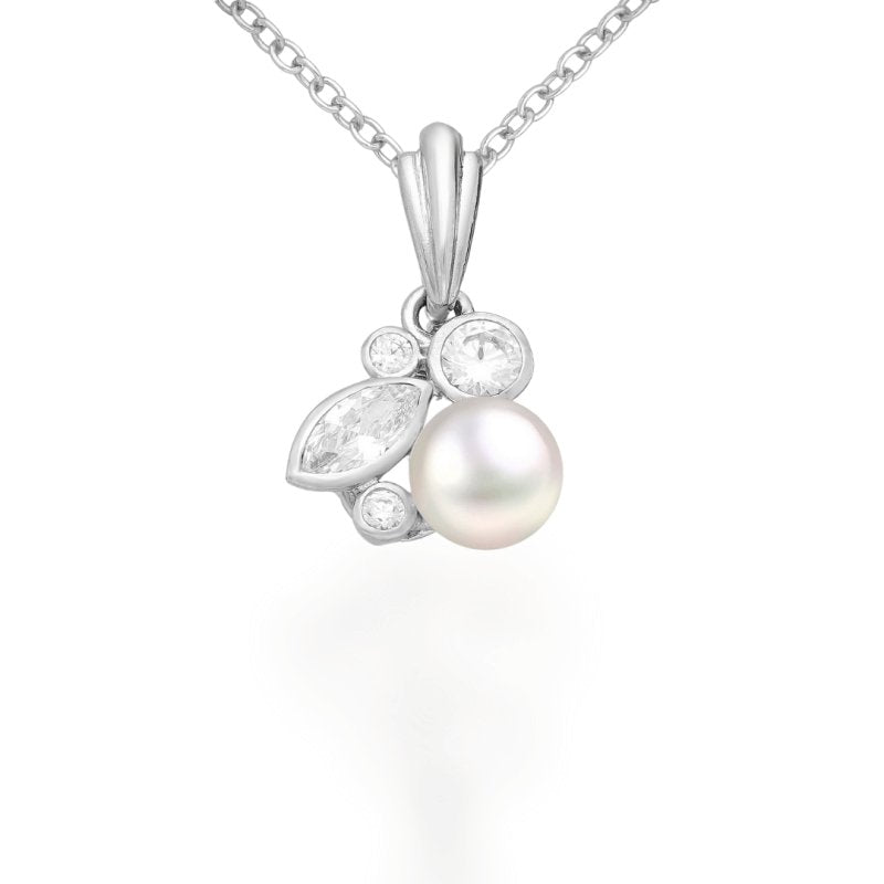 Sterling Silver Freshwater Pearl & CZ Pendant - Pendants - British D'sire