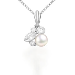 Sterling Silver Freshwater Pearl & CZ Pendant - Pendants - British D'sire