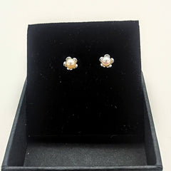 Sterling Silver Freshwater Pearl Flower Stud Earrings - Stud Earrings - British D'sire