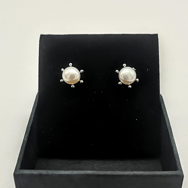 Sterling Silver Freshwater Pearl Stud Earrings - Stud Earrings - British D'sire