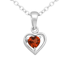 Sterling Silver Garnet Heart Pendant - Pendants - British D'sire