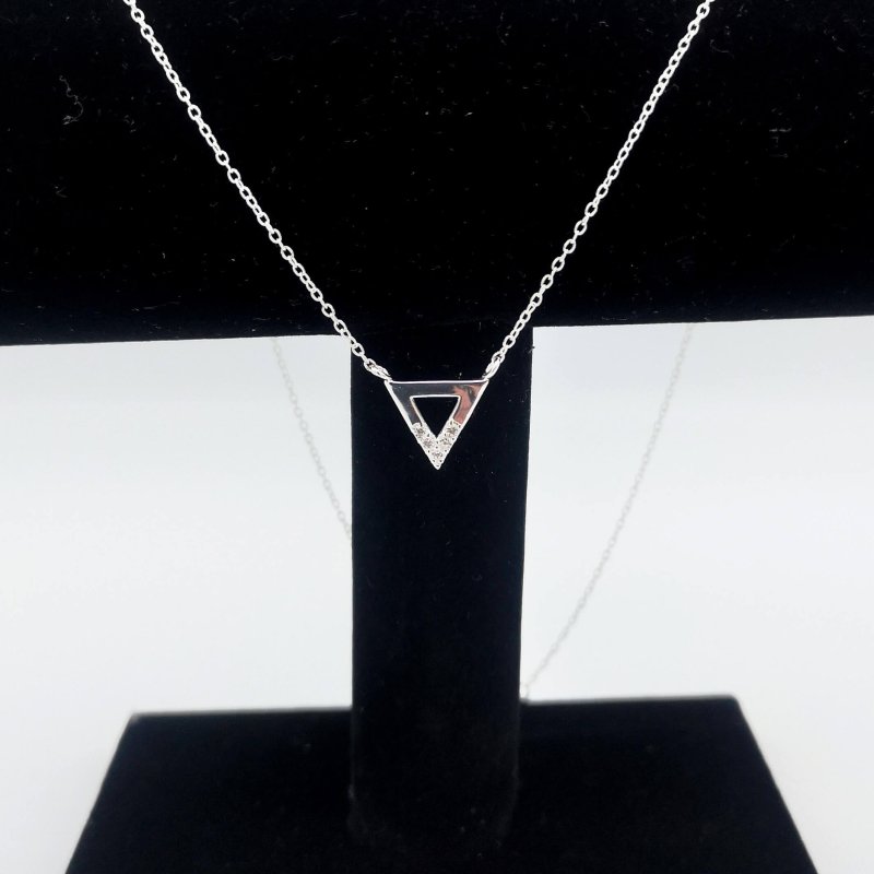 Sterling Silver Geometric Triangle CZ Necklace - Necklaces - British D'sire