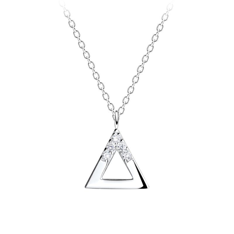 Sterling Silver Geometric Triangle CZ Necklace - Necklaces - British D'sire