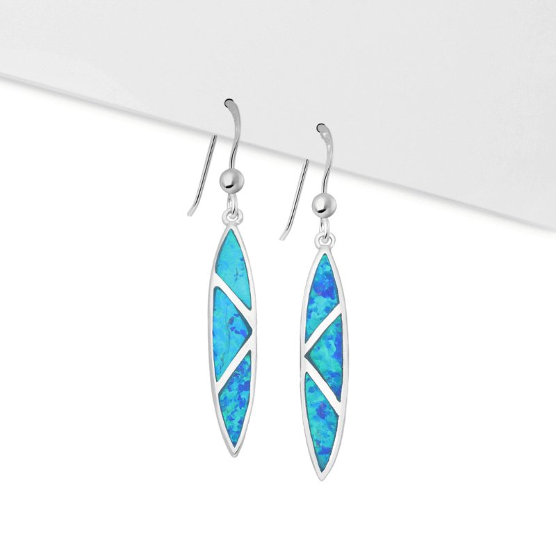 Sterling Silver Lab Created Opal Dangle Earrings - Drop Earrings - British D'sire