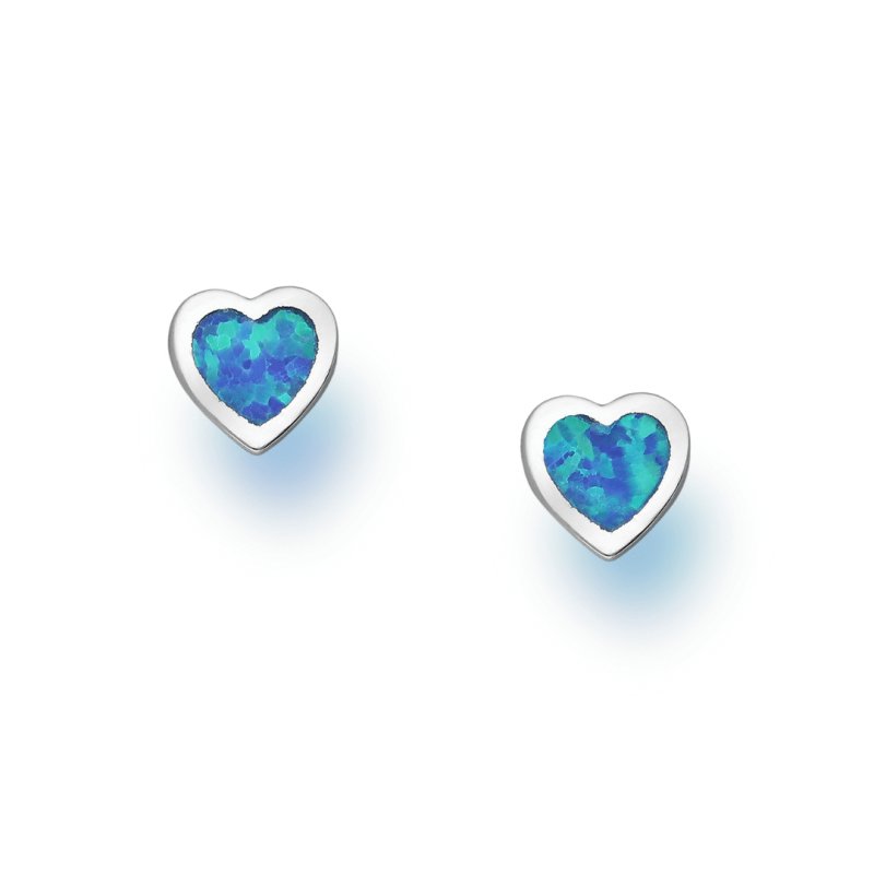 Sterling Silver Lab Created Opal Heart Stud Earrings - Stud Earrings - British D'sire